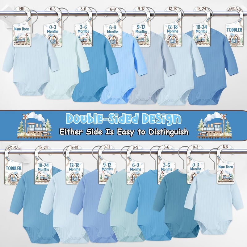 CORNER LACE Baby Closet Dividers 8PCS, Retro Train Themed Wooden Double-Sided Clothes Size Hanger/Organizer from Newborn to Toddler for Nursery Decor Baby Shower Birthday Gender Reveal Party Gift - Image 2